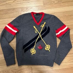 DSQUARED Intarsia Knit Lana Wool Grey Sweater - MEDIUM